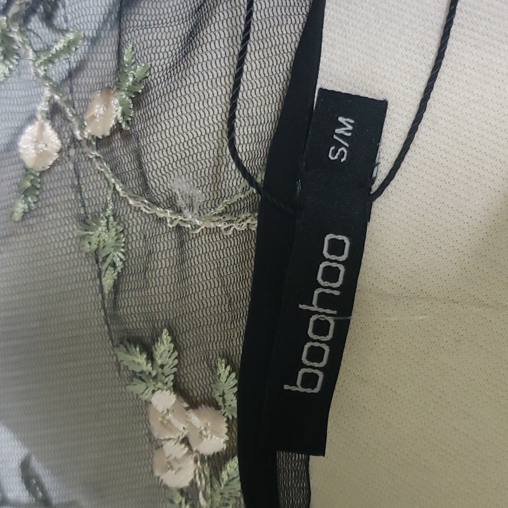 BOOHOO Floral Embroidered Black Mesh Fairy WhimsyGoth Kimono - Picture 12 of 12